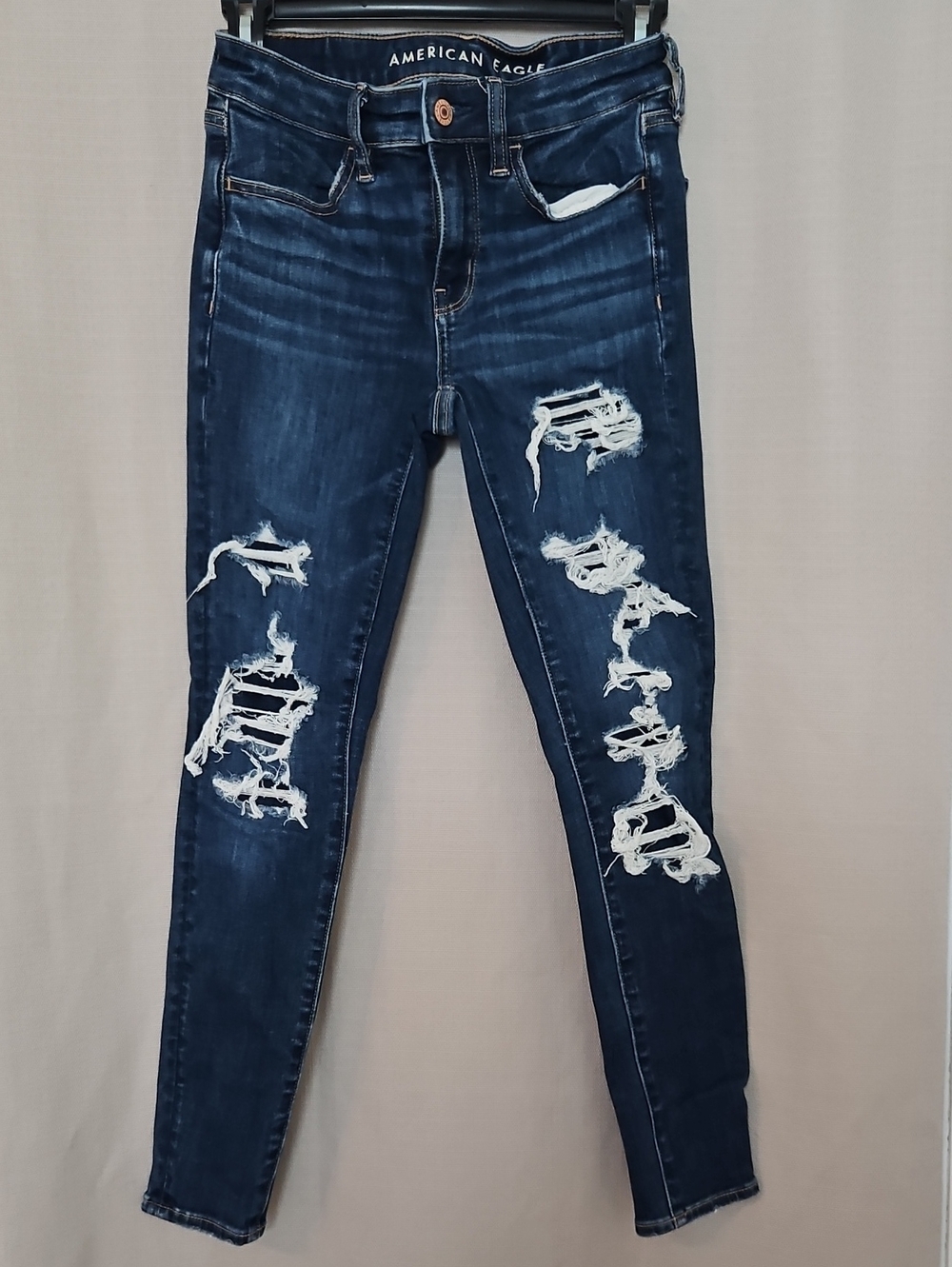 American Eagle Outfitters Navy Distressed Skinny Jeans